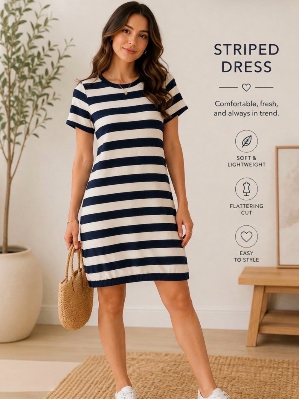J Crew Navy Blue White Stripe Cotton Rugby Shift Dress
